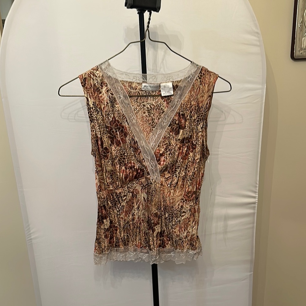 Women's Brown Lace Trim Top